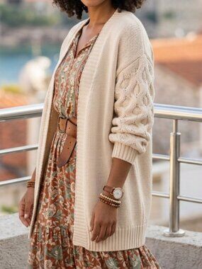 Cloth‎ Cream Oversized Cable Knit Sleeve Open Front Cardigan Size XS